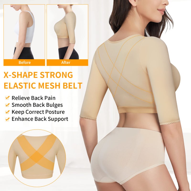 CYDREAM Women Arm Shaper Tops Slimmer Compression Sleeves Post Surgery Posture Corrector Tank Top (2XL, Beige) - Image 4